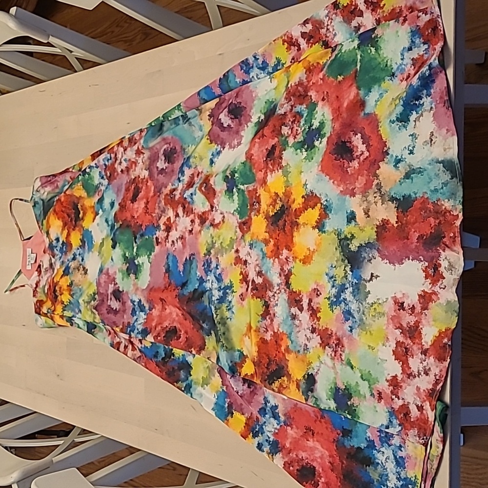EUC Nicole Miller Anthropologie Floral Watercolor Satin Maxi Dress with …